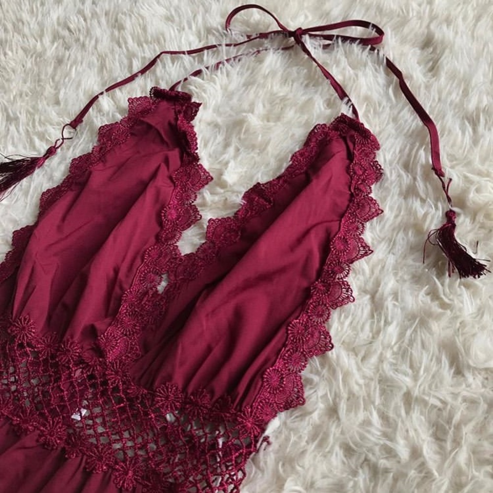 NWT burgundy lace halter dress
